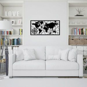 Decoratiune de perete, World Map Medium Metal Wall Decor, metal, 100 x 50 cm, negru imagine