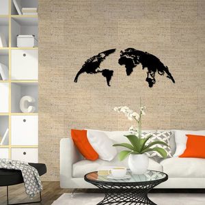 Decoratiune de perete, World Map Large Metal Decor, metal, 150 x 59 cm, negru imagine