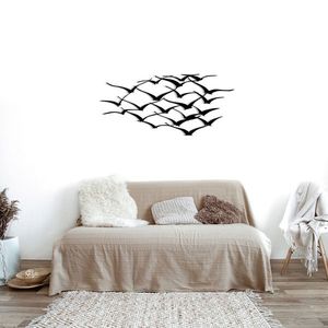 Decoratiune de perete, Herd Of Birds, metal, 120 x 55 cm, negru imagine