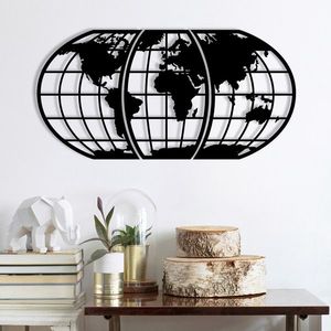 Decoratiune de perete, World Map 11, metal, 116 x 58 cm, negru imagine