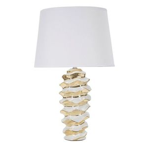 Lampa de masa, Glam Space, Mauro Ferretti, 1 x E27, 40W, Ø33 x 53 cm, ceramica/fier/textil, alb/auriu imagine