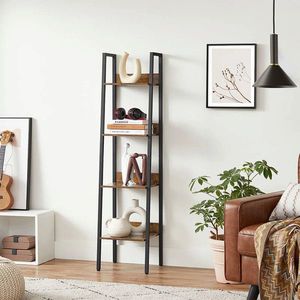 Biblioteca cu 4 rafturi Vasagle Ladder, 33.8x30x140 cm, PAL/otel, maro/rustic imagine