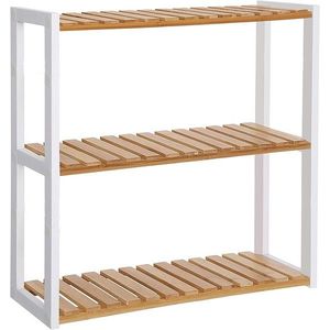 Raft de depozitare multifunctional Vasagle, 60x15x55 cm, bambus, alb/natural imagine