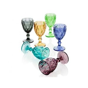 Set 6 pahare cu picior, Diamante, Brandani, 250 ml, sticla, multicolor imagine