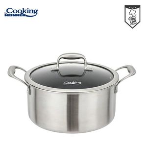 Oala cu capac 7 L, Titanium, Cooking by Heinner, 28x13 cm, inox/sticla, argintiu imagine