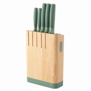 Set cutite cu suport 6 piese BergHOFF, Leo Line Forest, inox/lemn, verde imagine