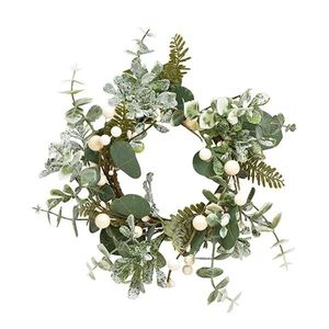 Coronita decorativa White Christmas verde cu bobițe albe 22 cm imagine