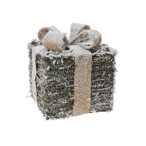 Decoratiune Snowy Gift din ratan verde 21x23 cm imagine