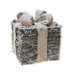 Decoratiune Snowy Gift din ratan verde 26x28 cm imagine