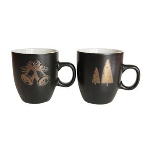 Set 2 cani Christmas din ceramica negru 150 ml - modele diverse imagine