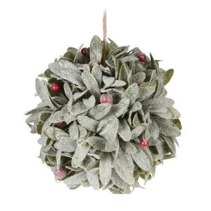 Vasc decorativ Frosty Mistletoe verde cu bobite rosii 17 cm imagine