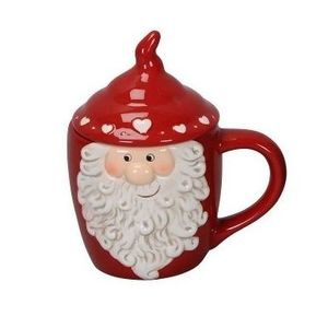 Cana cu capac din ceramica Santa Claus rosu 9x15 cm imagine