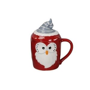 Cana cu capac Christmas Owl din ceramica 15 cm imagine