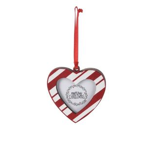 Decoratiune brad personalizabil cu poza Heart Memories rosu 7x9 cm imagine