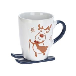 Cana Craciun din ceramica Skiing Reindeer alb 330 ml imagine