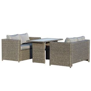 Outsunny Set Mobilier de Grădină din Rattan PE Gri-Negru 3 Piese 2 Canapele și 1 Masă cu Perne Confortabile 120x67x67cm | Aosom Romania imagine