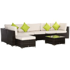 Outsunny Set Mobilier pentru Grădină 8 Piese, Canapea, Masă de Exterior, Perne Detașabile și Lavabile, Design Elegant | Aosom Romania imagine