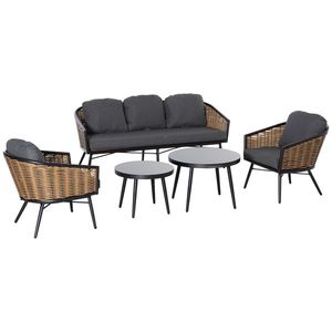 Outsunny Lounge Set Mobilier de Grădină Ratan 5 Piese, Canapea 3 Locuri, 2 Fotolii, 2 Măsuțe, Perne Confortabile | Aosom Romania imagine