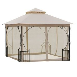 Outsunny Gazebo de Grădină cu Acoperiș Dublu, Foișor de Grădină cu Plasă și Baldachin, 300×300 cm, Bej | Aosom Romania imagine