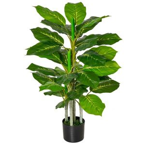 HOMCOM Plantă Artificială cu 33 de Frunze pentru Uz Interior și Exterior cu Ghiveci, Plantă Falsă în PEVA, PE și Ciment, 95 cm, Verde | Aosom Romania imagine