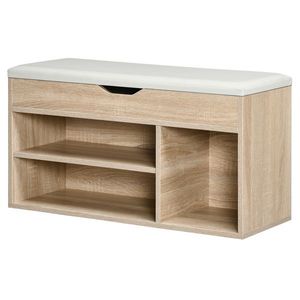 HOMCOM Bancă pentru Pantofi cu 3 Compartimente, Spațiu Ascuns și Șezut din Piele PU, 80x30x43 cm, Lemn Natural | Aosom Romania imagine