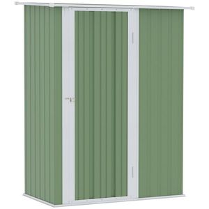 Outsunny Magazie de Gradina sopron Pentru Unelte din Otel, casuta de Gradina Usi Glisante, 142x84x189cm, Verde | AOSOM RO imagine