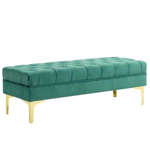 HOMCOM Bancă cu Husă Capitonată din Catifea cu Picioare Metalice pentru Hol, Coridor și Living, 118x45x42 cm, Verde | Aosom Romania imagine