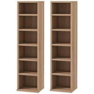 HOMCOM Set de 2 Biblioteci cu 12 Rafturi pentru 204 CD-uri/DVD-uri, Bibliotecă Coloană, 21x22, 5x88, 5 cm, Lemn Natural | Aosom Romania imagine