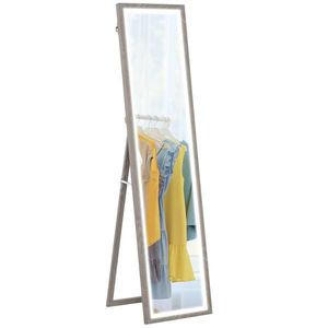 HOMCOM Oglindă de Perete Iluminată cu Lumini LED și Buton Touch, Oglindă de Podea din Sticlă și MDF, 40x5x160 cm, Gri | Aosom Romania imagine