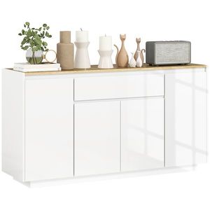 HOMCOM Bufet de Bucătărie cu 3 Dulapuri și 4 Uși cu Îchidere Lină, Mobilier Modern cu Sertar, 140x40x75 cm, Alb | Aosom Romania imagine