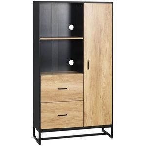 HOMCOM Bufet Modern cu 2 Sertare, 2 Rafturi și un Dulăpior cu 4 Compartimente, 88x35x160 cm, Lemn Natural | Aosom Romania imagine