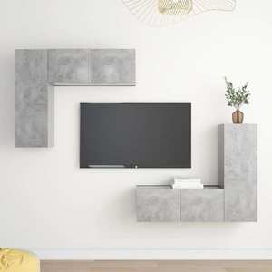 vidaXL Set de dulapuri TV, 4 piese, gri beton, lemn prelucrat imagine