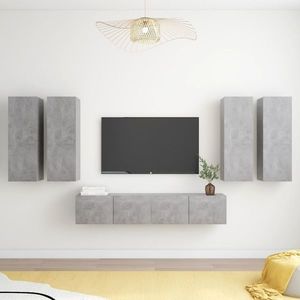 vidaXL Set de dulapuri TV, 6 piese, gri beton, lemn prelucrat imagine