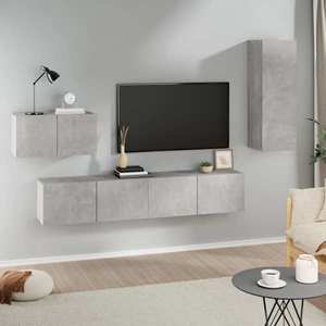 vidaXL Set dulap TV, 4 piese, gri beton, lemn prelucrat imagine