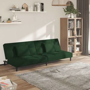 vidaXL Canapea extensibilă cu 2 locuri, 2 perne, verde închis catifea imagine