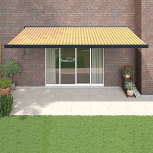 vidaXL Copertină retractabilă, galben/alb, 5x3 m, textil/aluminiu imagine