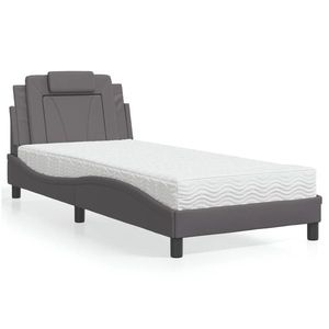 vidaXL Pat cu saltea, gri, 90x190 cm, piele ecologică imagine