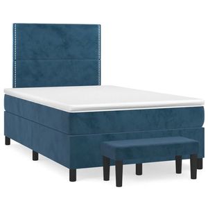 vidaXL Pat box spring cu saltea, albastru închis, 120x190 cm, catifea imagine