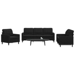 vidaXL Set de canapele cu perne, 3 piese, negru, catifea imagine