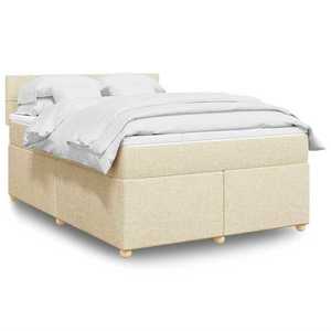 vidaXL Pat box spring cu saltea, crem, 140x200 cm, textil imagine