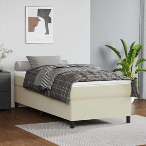 vidaXL Pat box spring cu saltea, crem, 100x200 cm, piele ecologică imagine