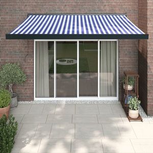 vidaXL Copertină retractabilă albastru/alb, 3x2, 5 m, textil/aluminiu imagine