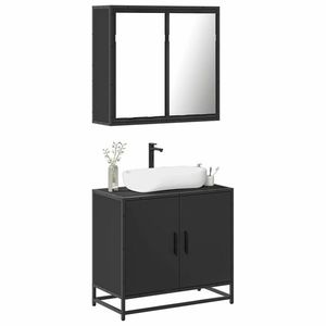 vidaXL Set mobilier de baie, 2 piese, negru, lemn compozit imagine