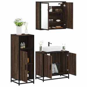 vidaXL Set mobilier de baie, 3 piese, stejar maro, lemn prelucrat imagine