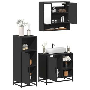 vidaXL Set mobilier de baie, 3 piese, negru, lemn compozit imagine