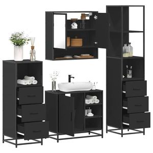 vidaXL Set de mobilier de baie 4 piese Lemn negru prelucrat imagine