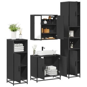 vidaXL Set de mobilier de baie 4 piese Lemn negru prelucrat imagine