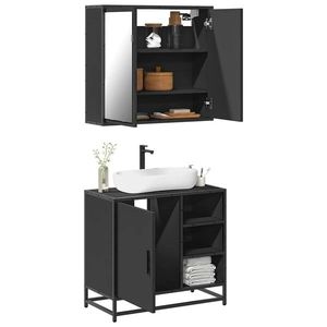 vidaXL Set mobilier de baie, 2 piese, negru, lemn compozit imagine