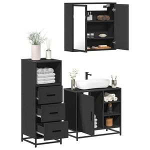 vidaXL Set mobilier de baie, 3 piese, negru, lemn compozit imagine