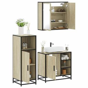 vidaXL Set mobilier de baie, 3 piese, stejar sonoma, lemn prelucrat imagine